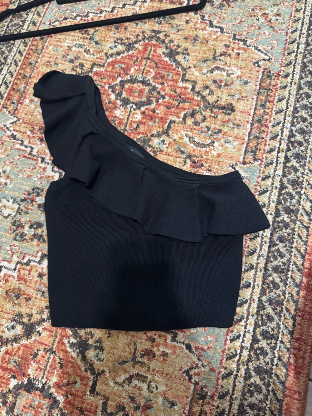 Black One-Shoulder Ruffle Knit Dress